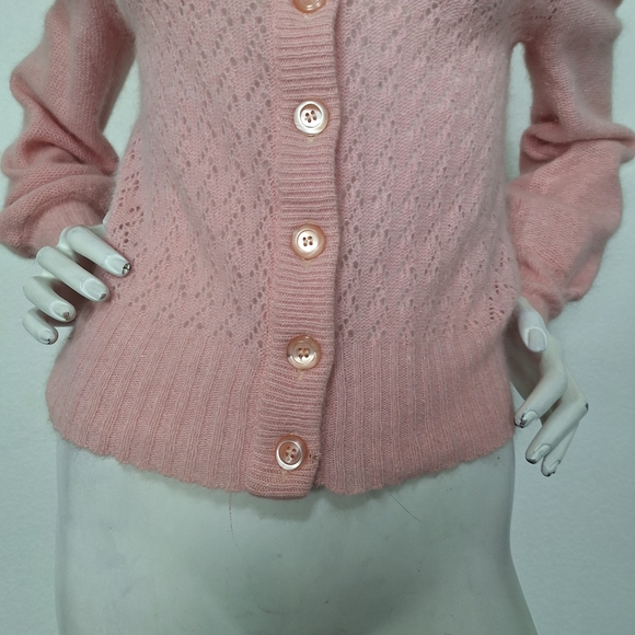 Vintage 80's Slade New Zealand Pink Lambswool Angora Blend Soft Cardigan Size S - Picture 4 of 13